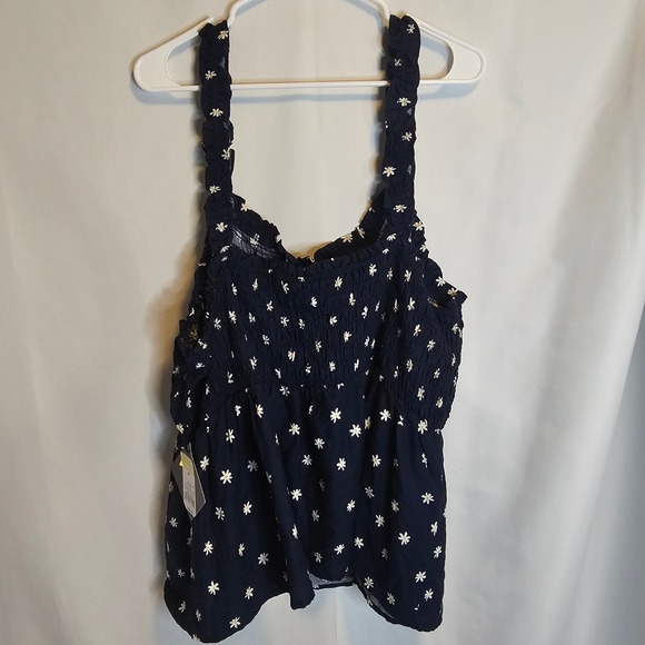 Ava & Viv 3X Navy Floral Daisy Sleeveless Smocked Peplum‎ Tank Top Blouse NEW - Picture 7 of 7